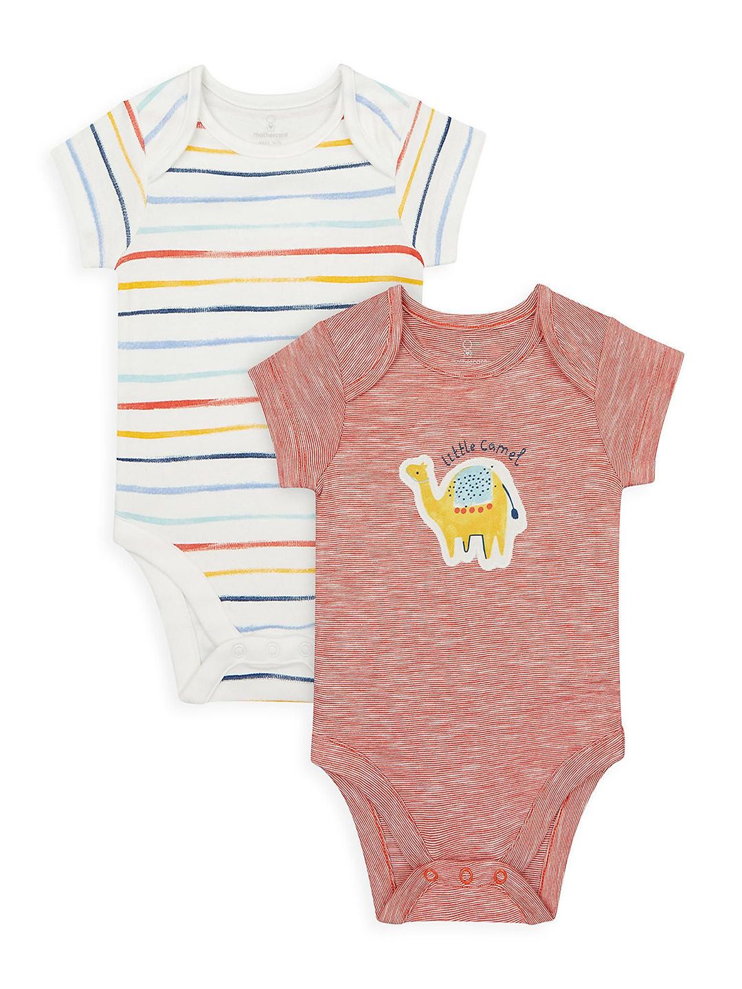 mothercare Infant Boys Pack Of 2 Camel Printed Cotton Bodysuits-picture-13
