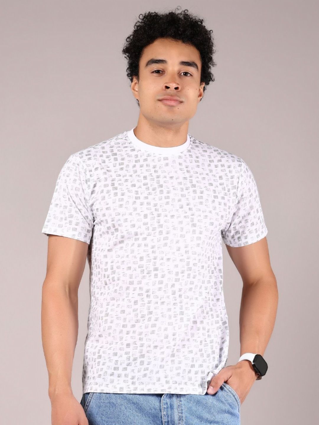 V-Mart Men Geometric Printed Round Neck Cotton T-shirt-image-36
