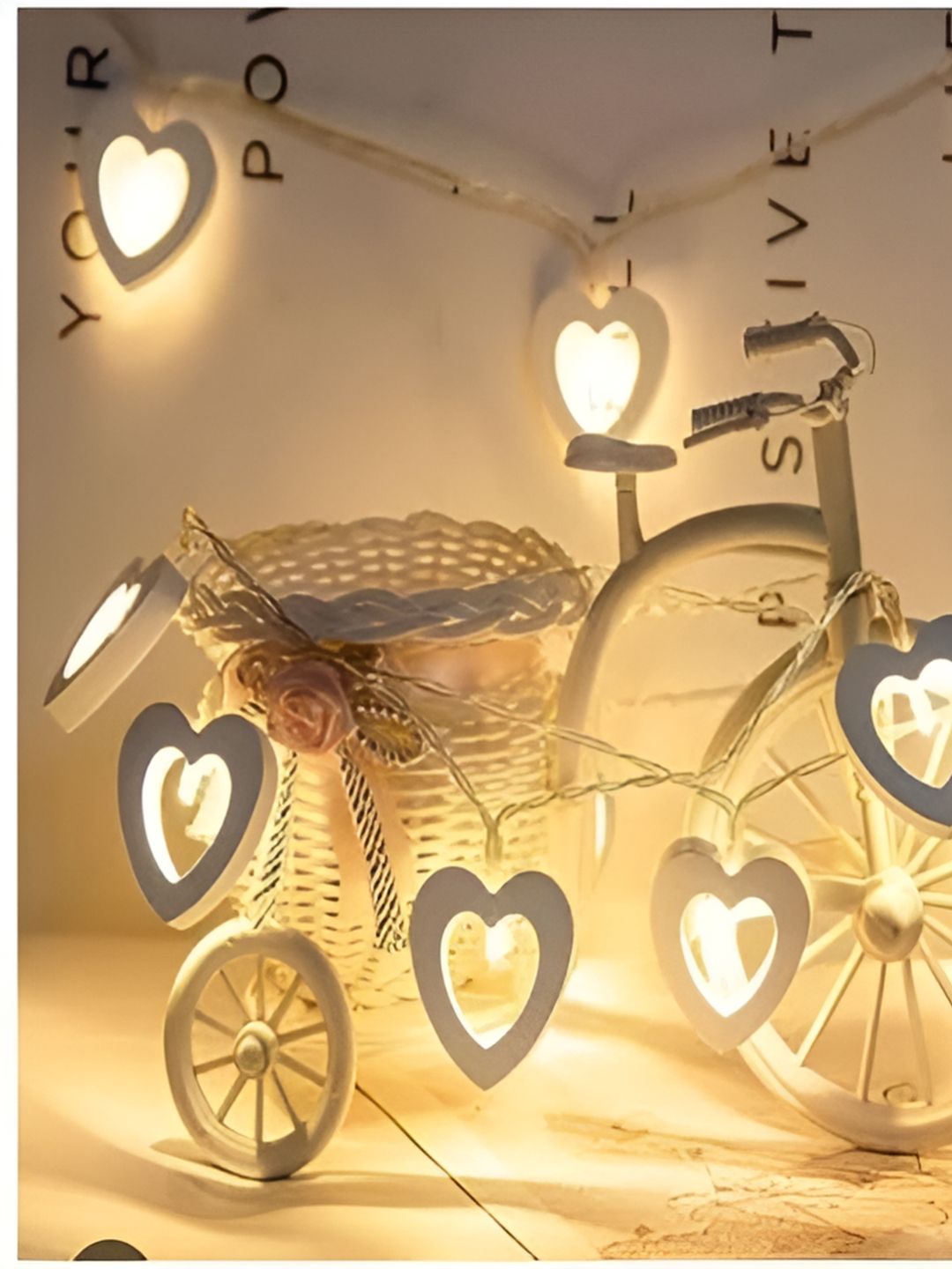 KAVYARA White Heart Shape Wooden String Lights-image-7