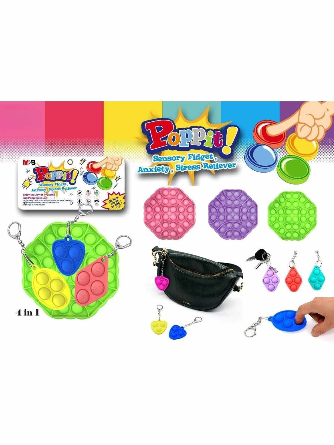 YK Kids 4 in 1 Hexagon & Keychain Push Pop Bubble Sensory Fidget Toy-image-14