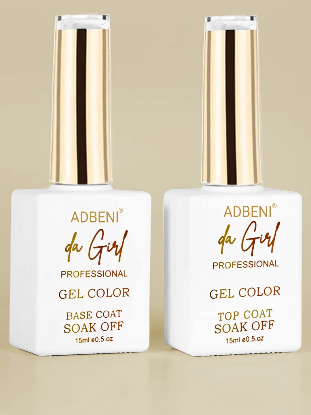 Adbeni Set Of 2 Da Girl UV/LED Soak-Off Gel Nail Polish- 15 ml Each- Base Coat- Top Coat-image-2