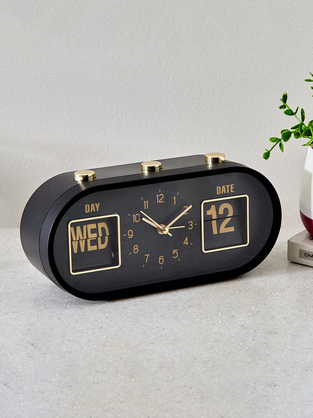 Home Centre Black & Brown Casablanca Gloss Contemporary Table Alarm Clock With Day & Date-picture-35