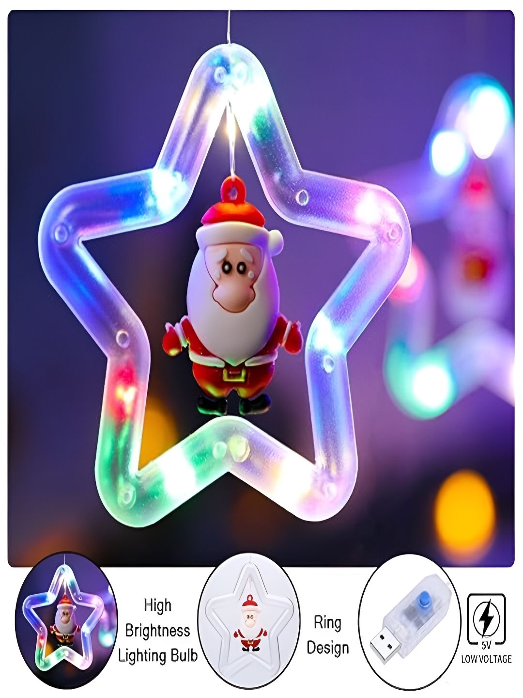 KAVYARA Blue & Pink Star Shape Christmas String Lights-image-24