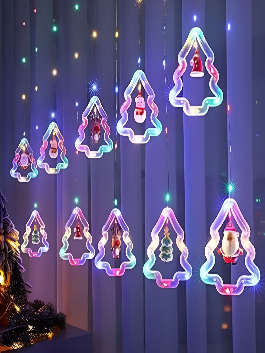 KAVYARA Blue & Pink Christmas Tree Shape String Lights-image-41