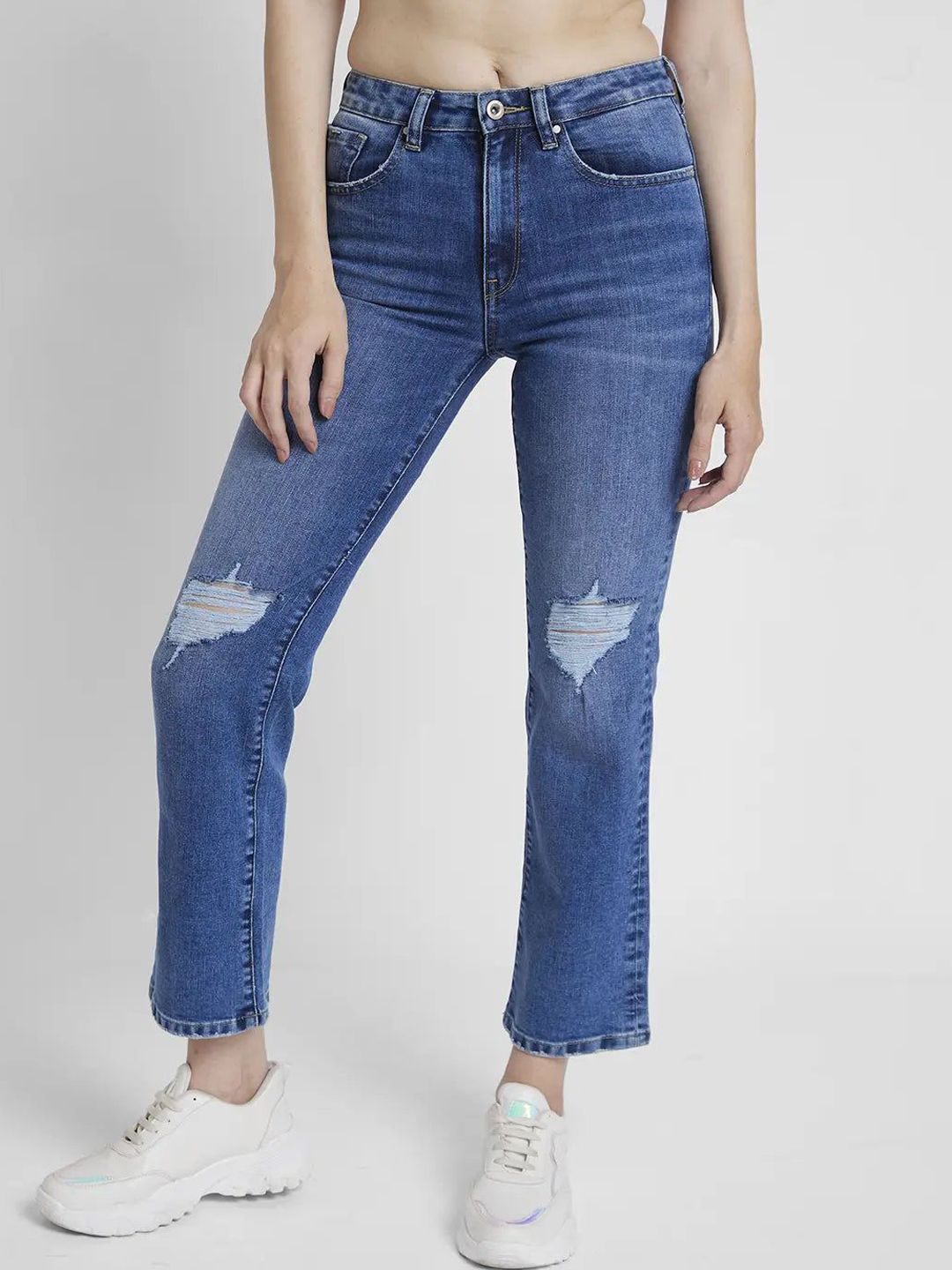 SPYKAR Women Whiskers and Chevrons Slim Fit Mid-Rise Slash Knee Stretchable Jeans-image-28