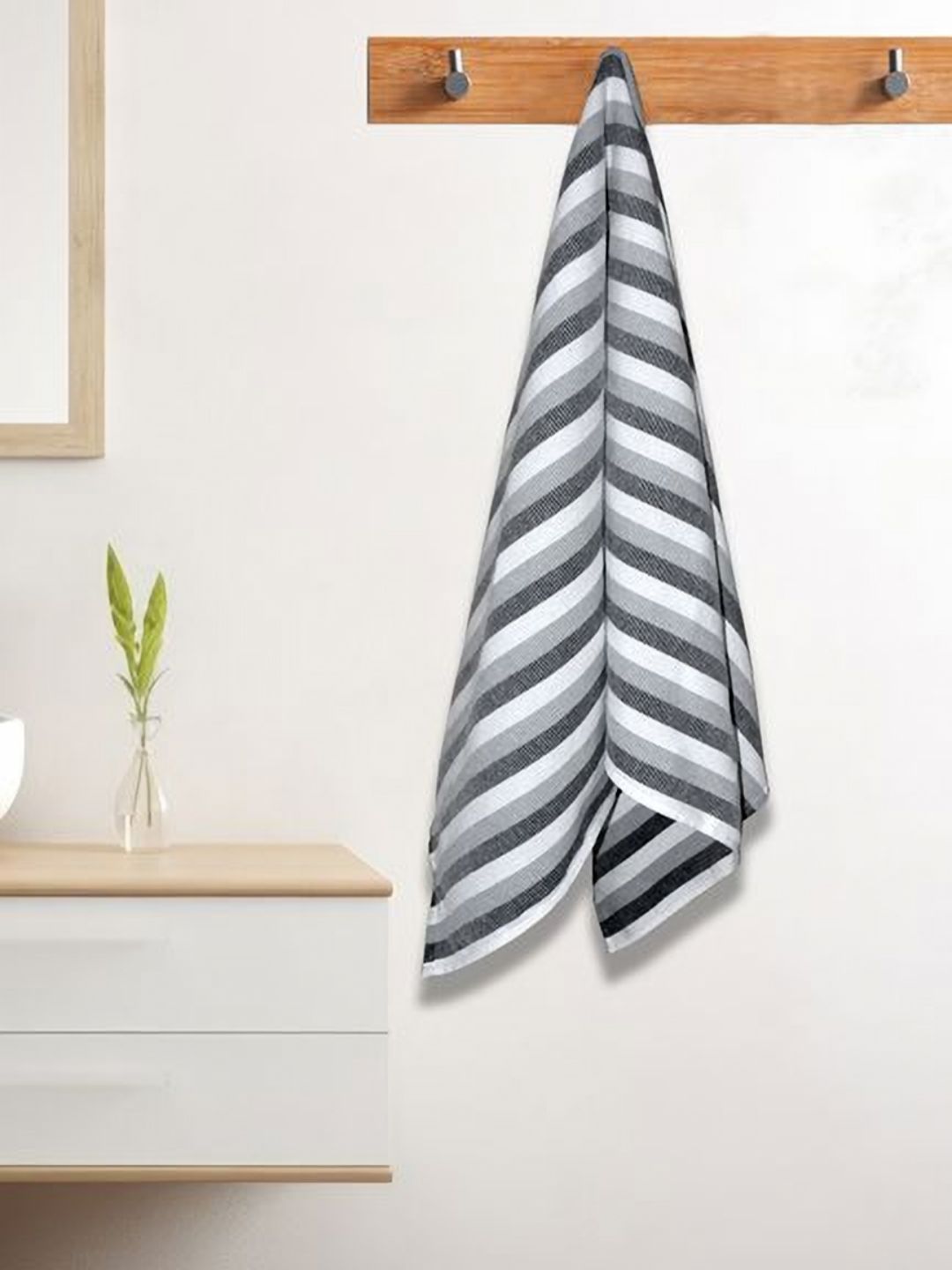 Myntra Elegant Homes Grey & White 1 Striped Cotton 150 GSM Bath Towel-image-26