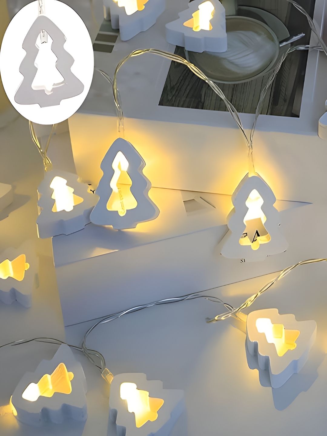 KAVYARA White Christmas Tree Shape Wooden String Lights-image-32