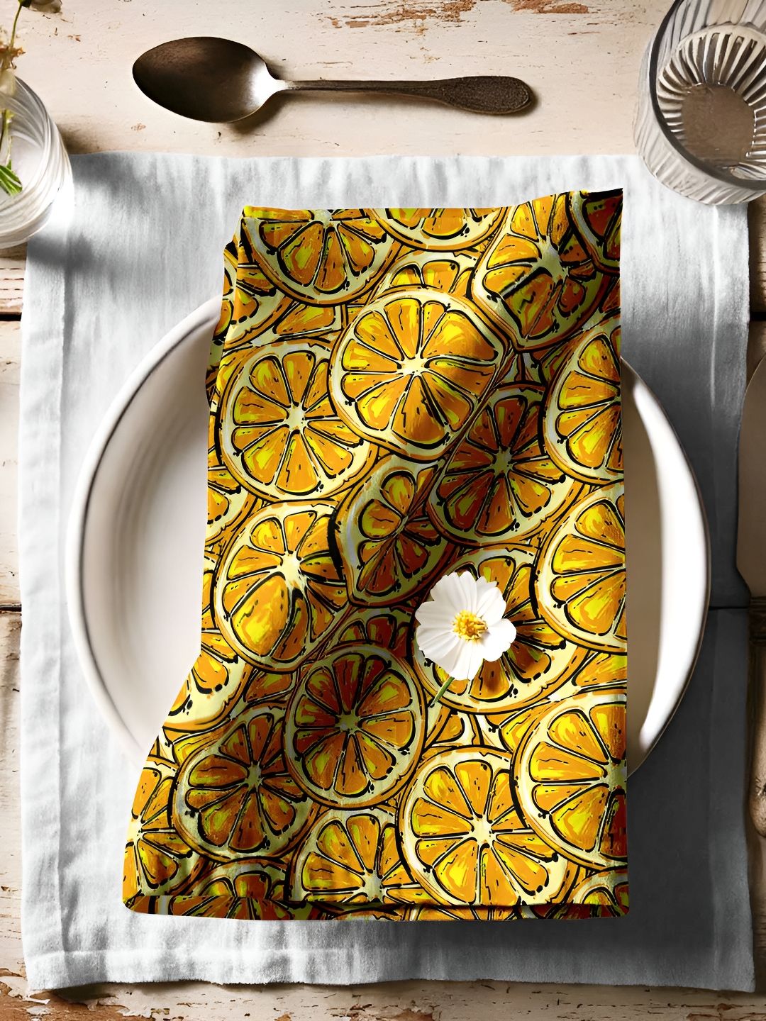 Vargottam Yellow & Black 12 Pieces Printed Cotton Reusable & Disposable Table Napkins-image-15