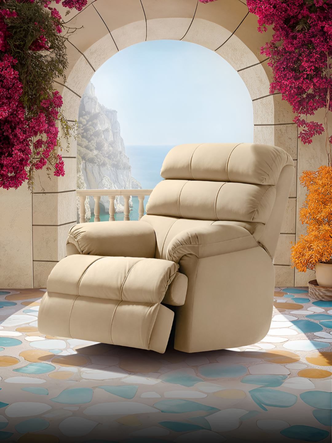 Duroflex Avalon Posture Pro Leatherette Motorized Rocking & Rotating Recliner - Beige-image-38