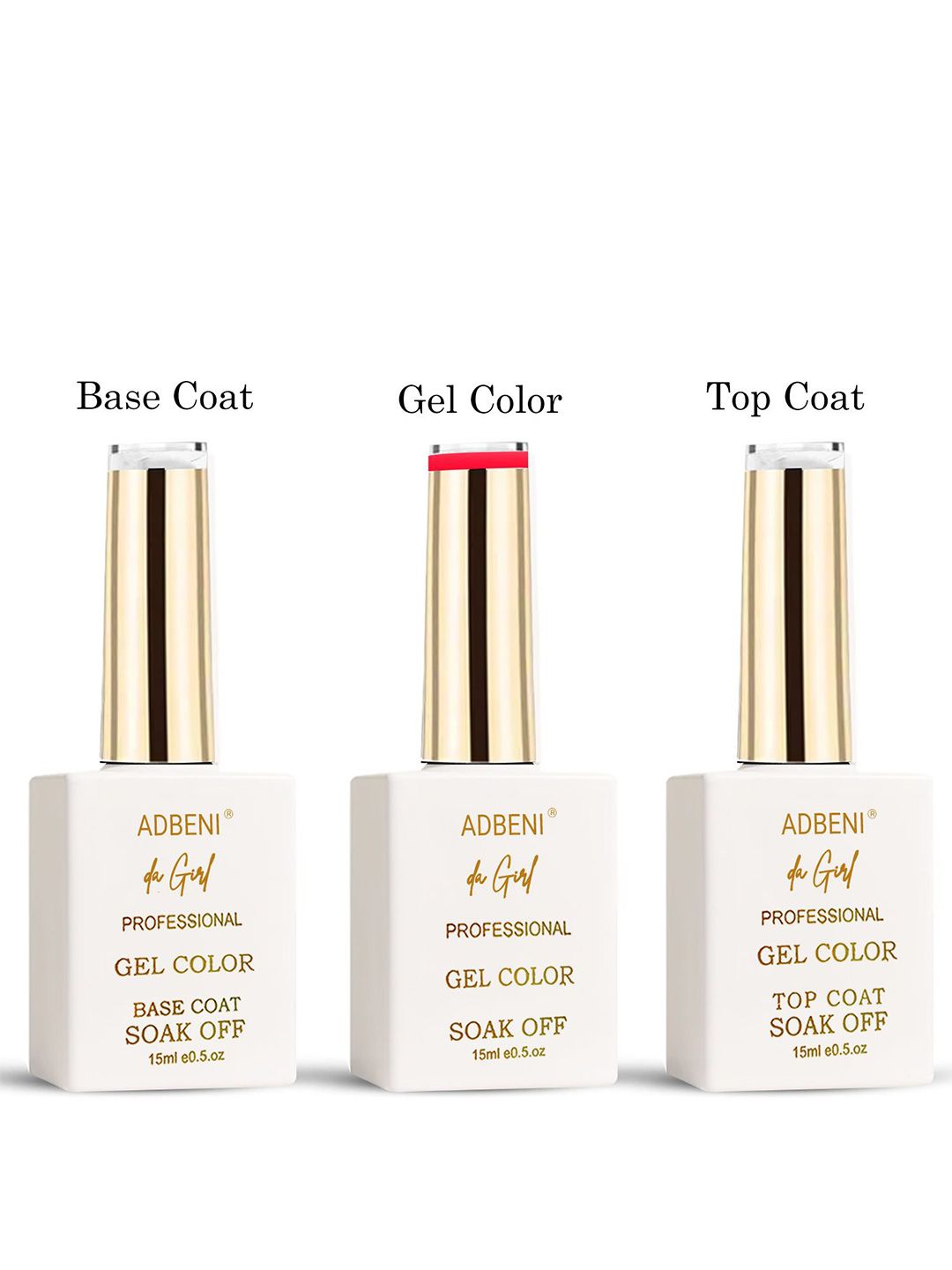 Adbeni Set Of 3 Da Girl UV/LED Soak-Off Gel Nail Polish- 15 ml Each- Base Coat- Gel Color-image-3