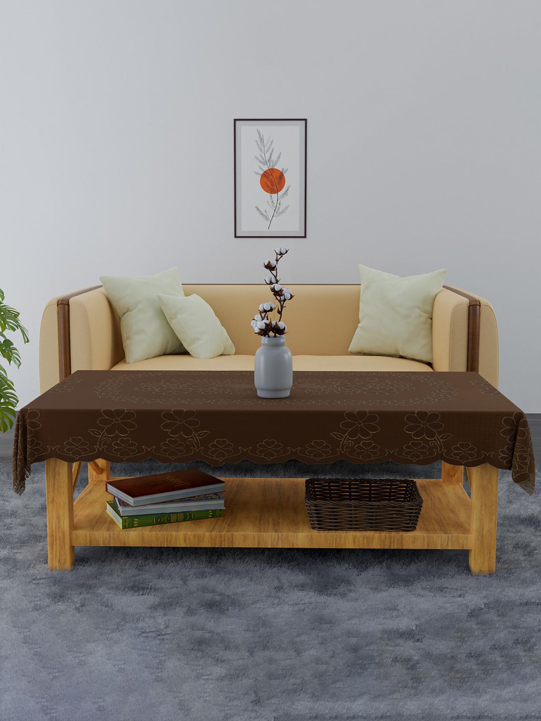 Kuber Industries Brown Ethnic Motifs Cotton 4-Seater Rectangle Table Cover-image-9
