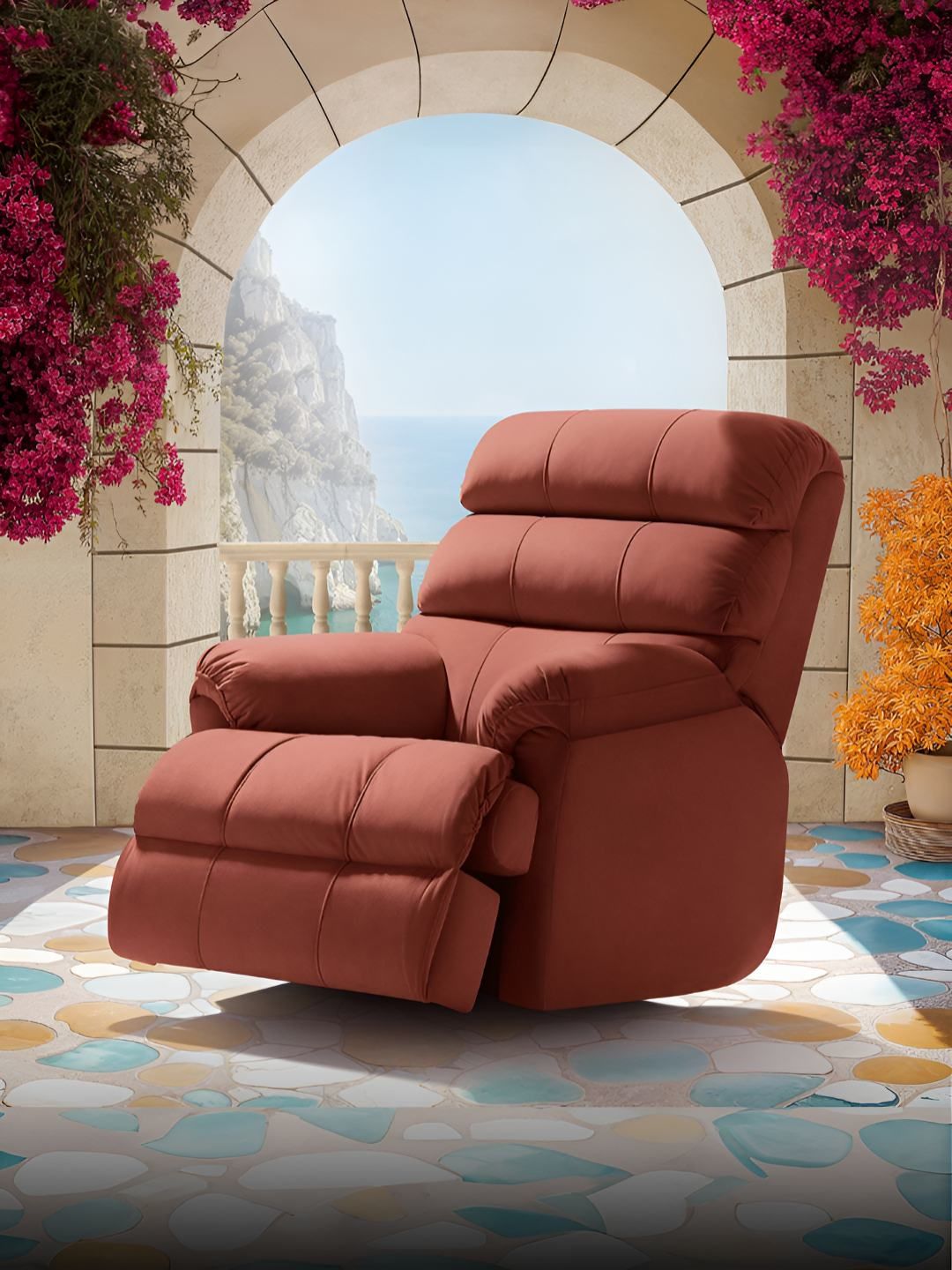 Duroflex Tan Avalon Posture Pro Leatherette Motorized Rocking & Rotating Recliner-picture-21