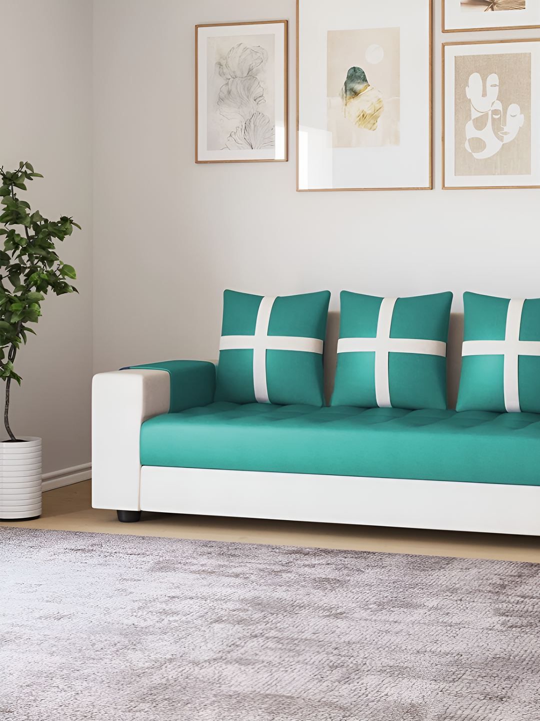 Torque Blue Fabric 3 Seater Sofa Set-image-1