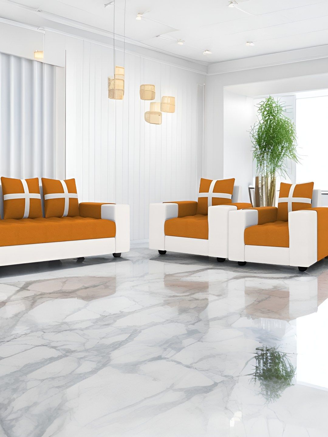 Torque Jamestown Orange & White 3 Pieces 5 Seater Sofa Set-picture-47