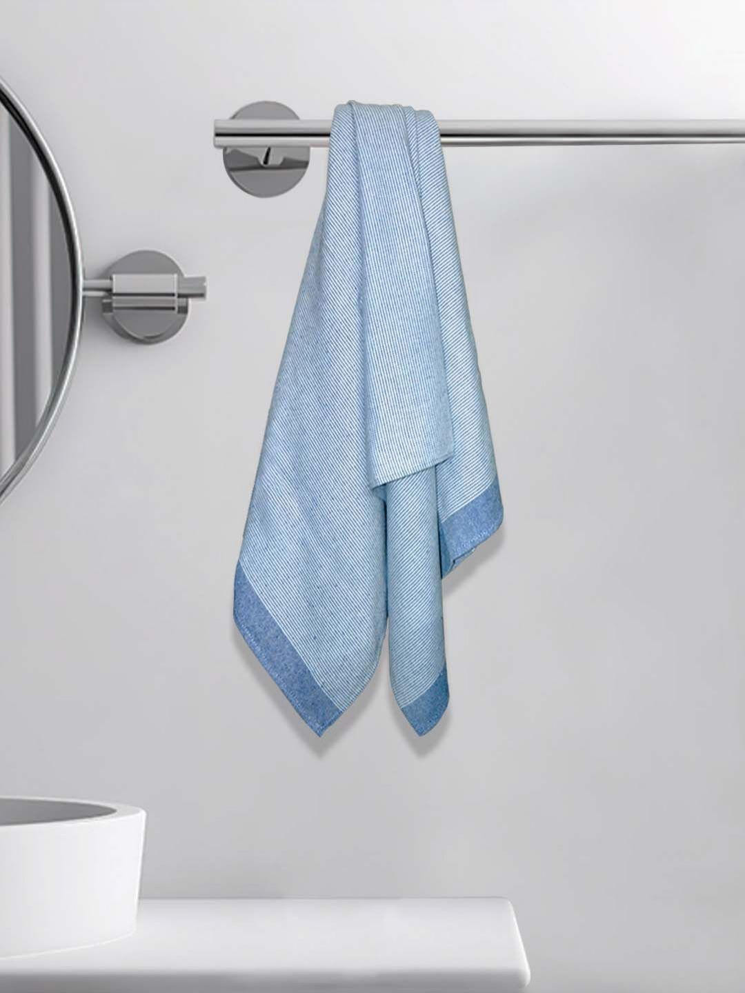 Myntra Elegant Homes Blue & White 1 Striped Cotton 150 GSM Bath Towel-image-16