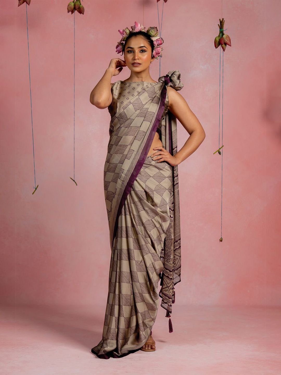 kalini MIRCHI FASHION Geometric Printed Leheriya Saree-picture-12