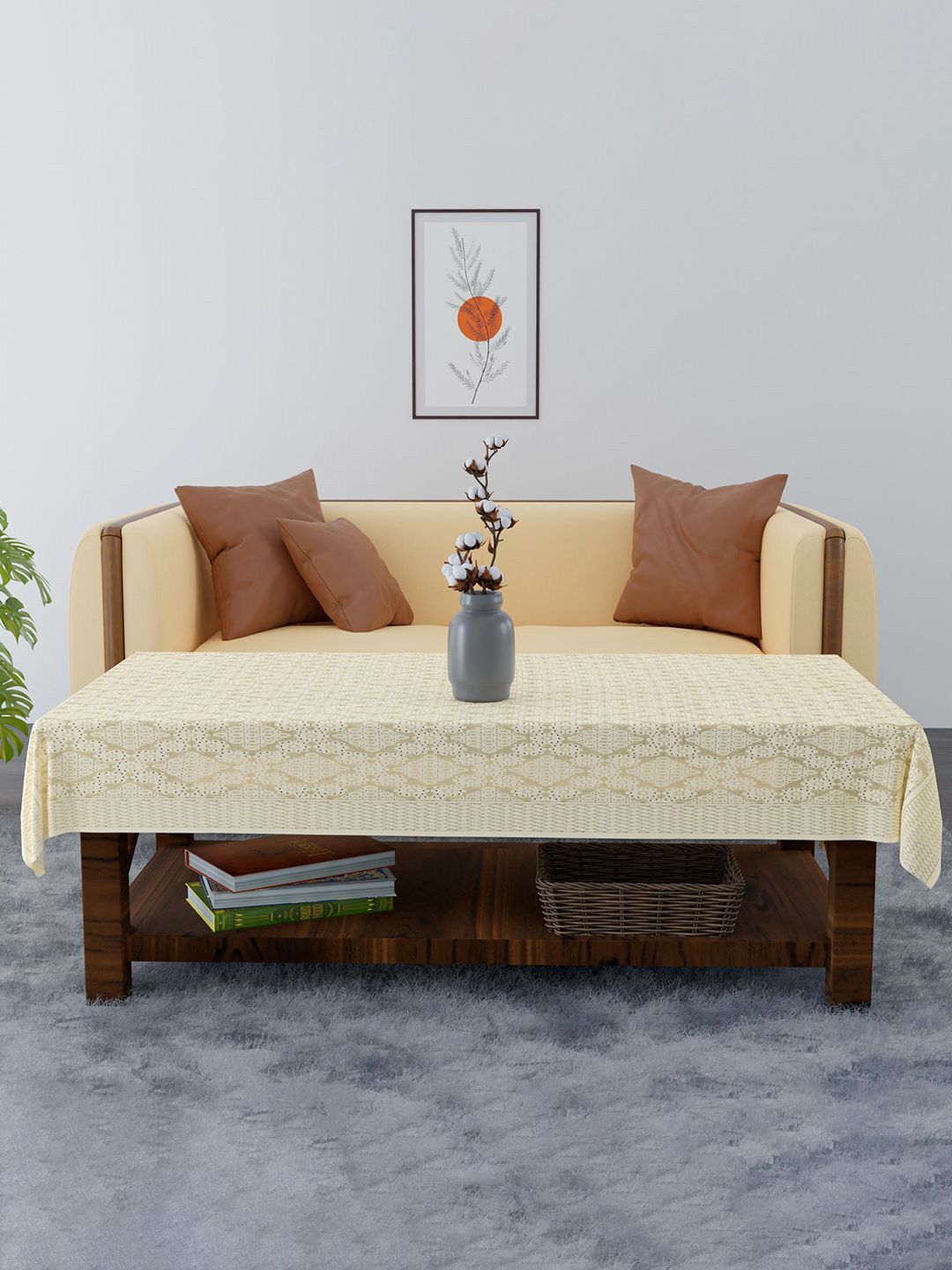 Kuber Industries Cream-Coloured Floral Printed Cotton 4-Seater Table Cover-picture-21