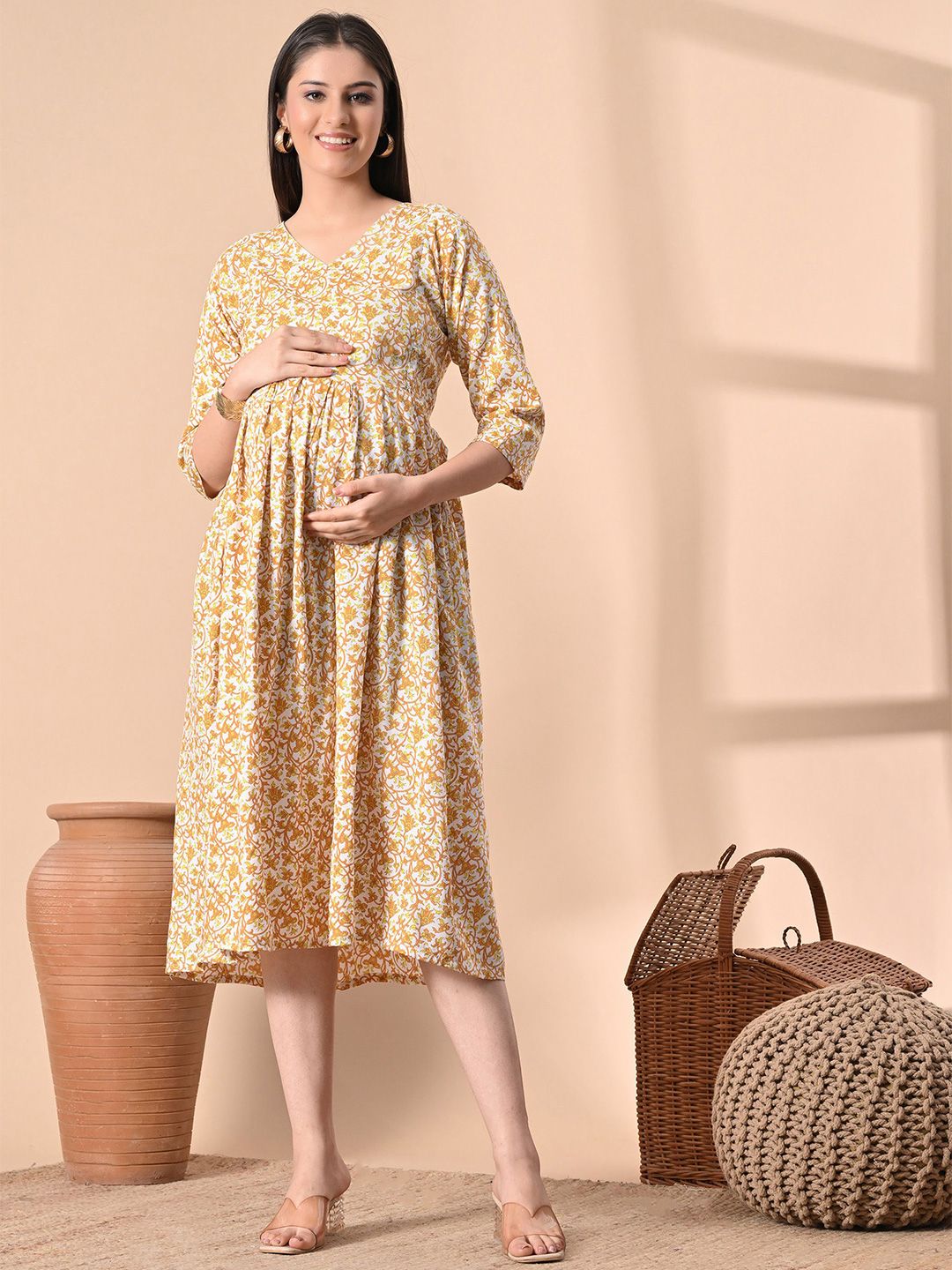 SILAKIVA Women Floral Printed Floral Maternity Anarkali Kurta-picture-16