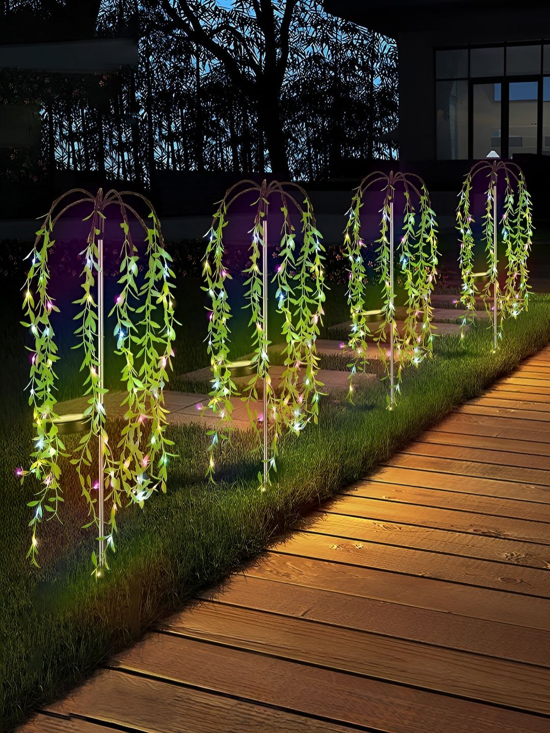 KAVYARA Blue & Pink Leaves Shape Curtain String Lights-image-10