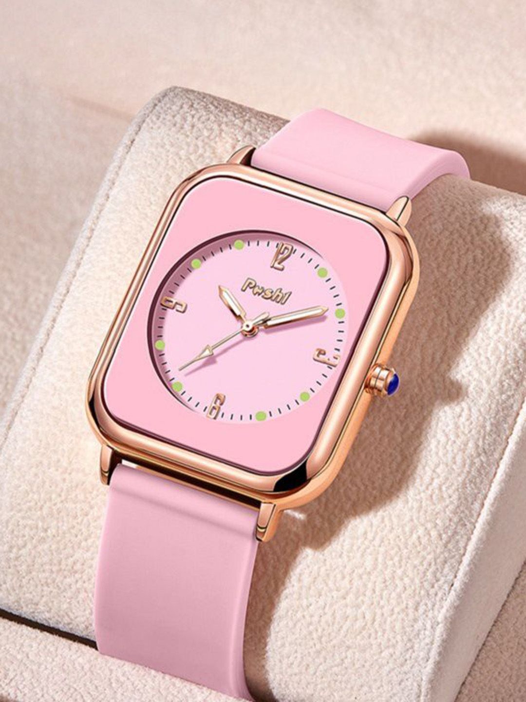 Poshi Women Square Dial Silicone Strap Watch with Adjustable Clasp-image-5