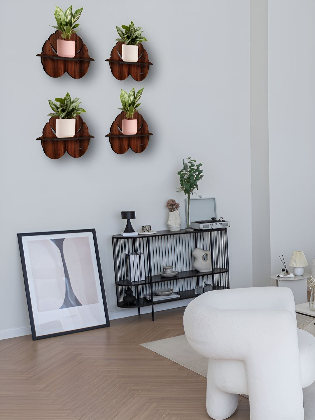 OLIVE TREE Brown 4 Pieces Planter Stand Wall Shelves-picture-57