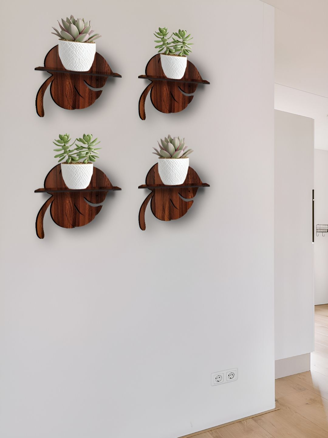 OLIVE TREE Brown 4 Pieces Planter Stand Wall Shelves