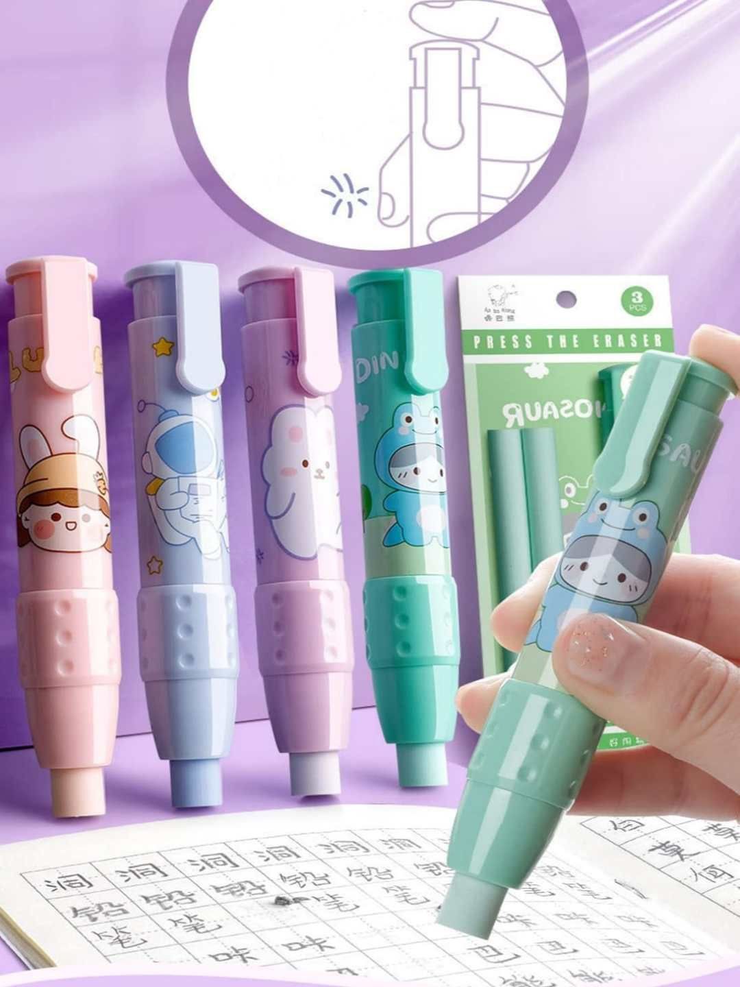 YK Kids 4Pcs Pen Shaped Erasers With 2 Refill Erasers-picture-12