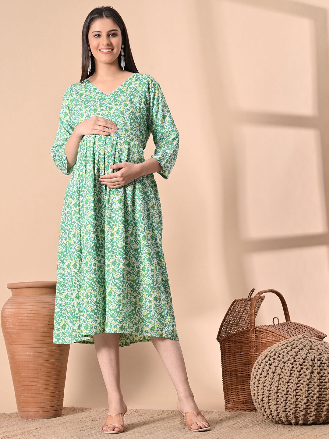 SILAKIVA Women Floral Printed Floral Maternity Anarkali Kurta-picture-19