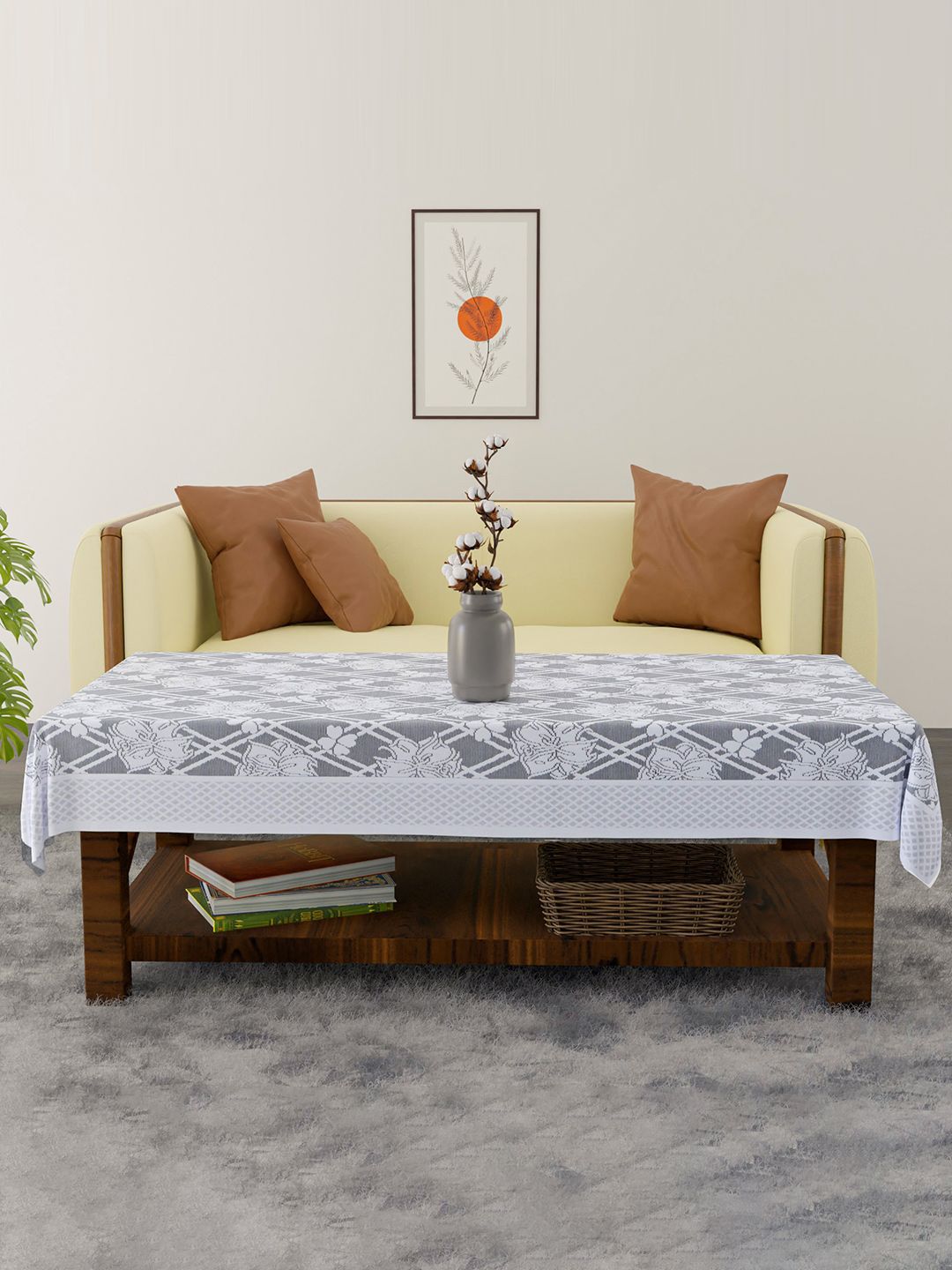 Kuber Industries Grey & White Geometric Printed Cotton 4-Seater Table Cover-picture-34