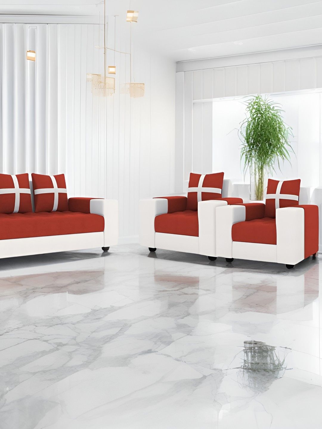 Torque Set Of 3 Red Fabric 5 Seater Sofa Set-picture-16