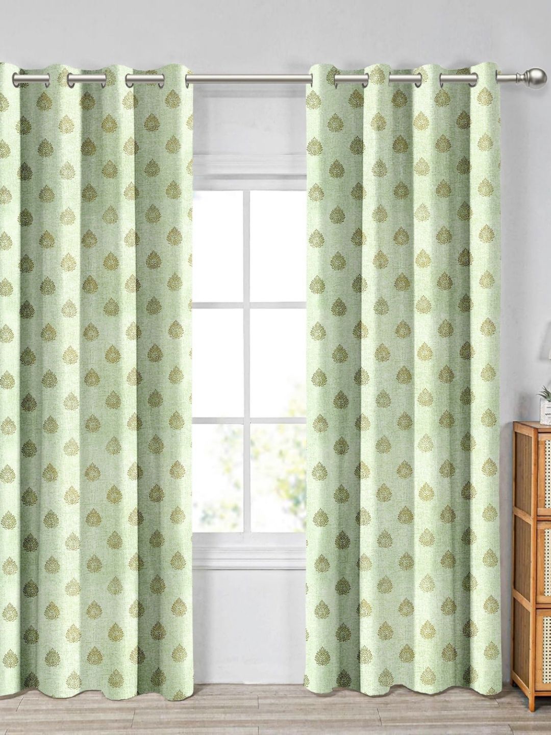 Aura Beige & Green Set of 2 Ethnic Motifs Door Curtain-picture-19