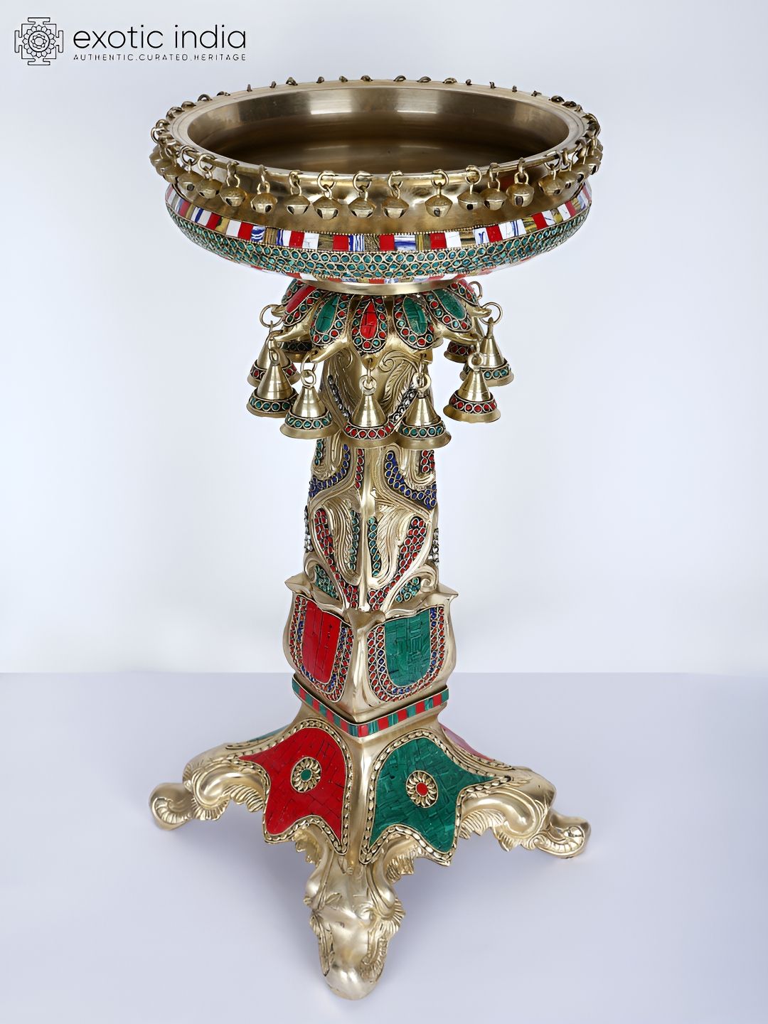 Exotic India 2 Designer Urli with Stand Brass with Inlay Work-image-38