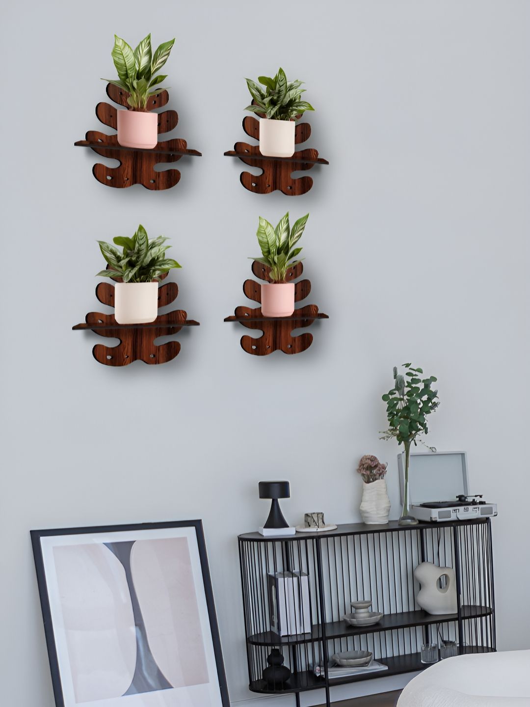 OLIVE TREE Brown 4 Pieces Planter Stand Wall Shelves-picture-12