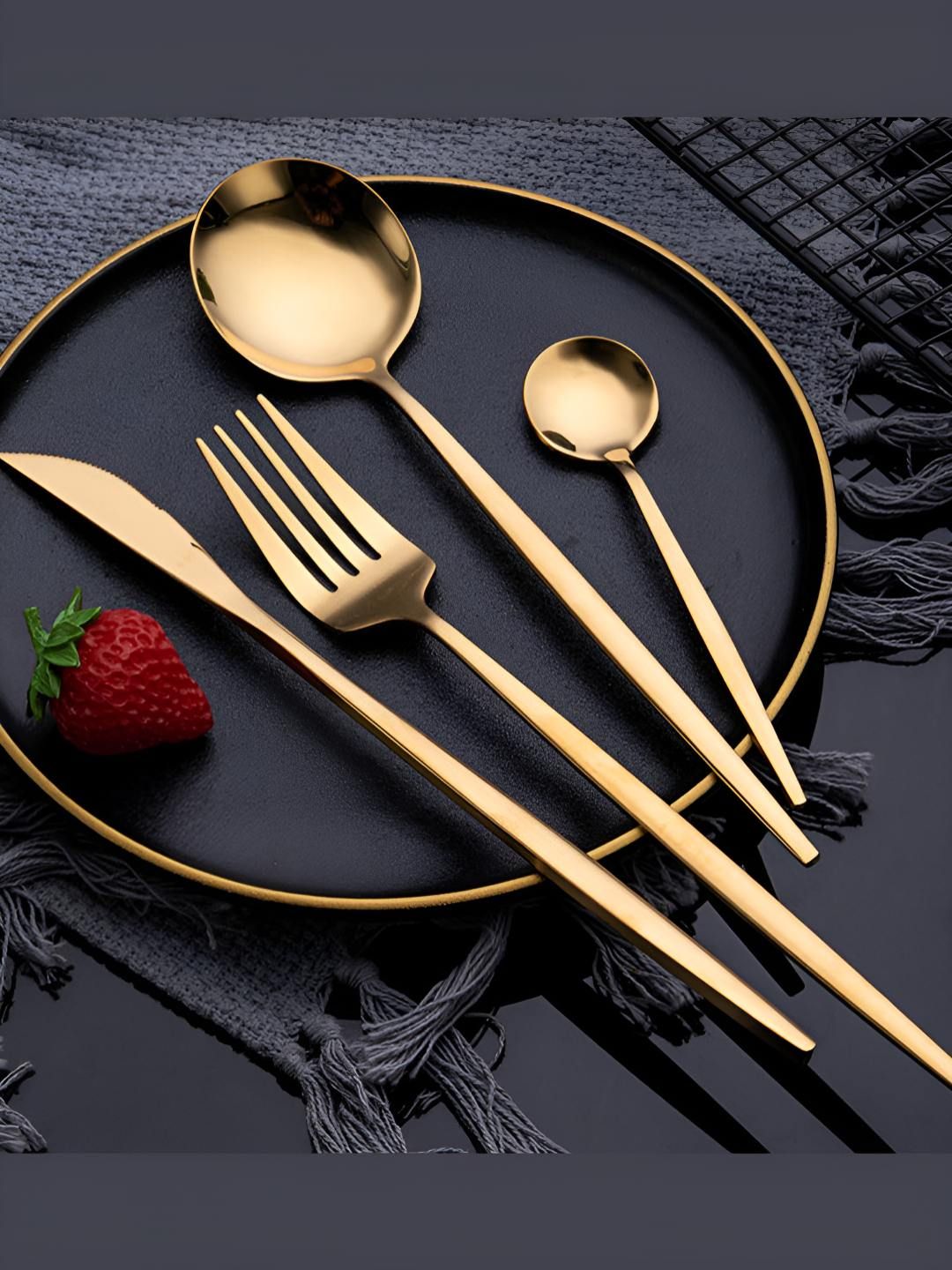 BonZeaL Gold-Toned Stainless Steel Cutlery Set of-image-5