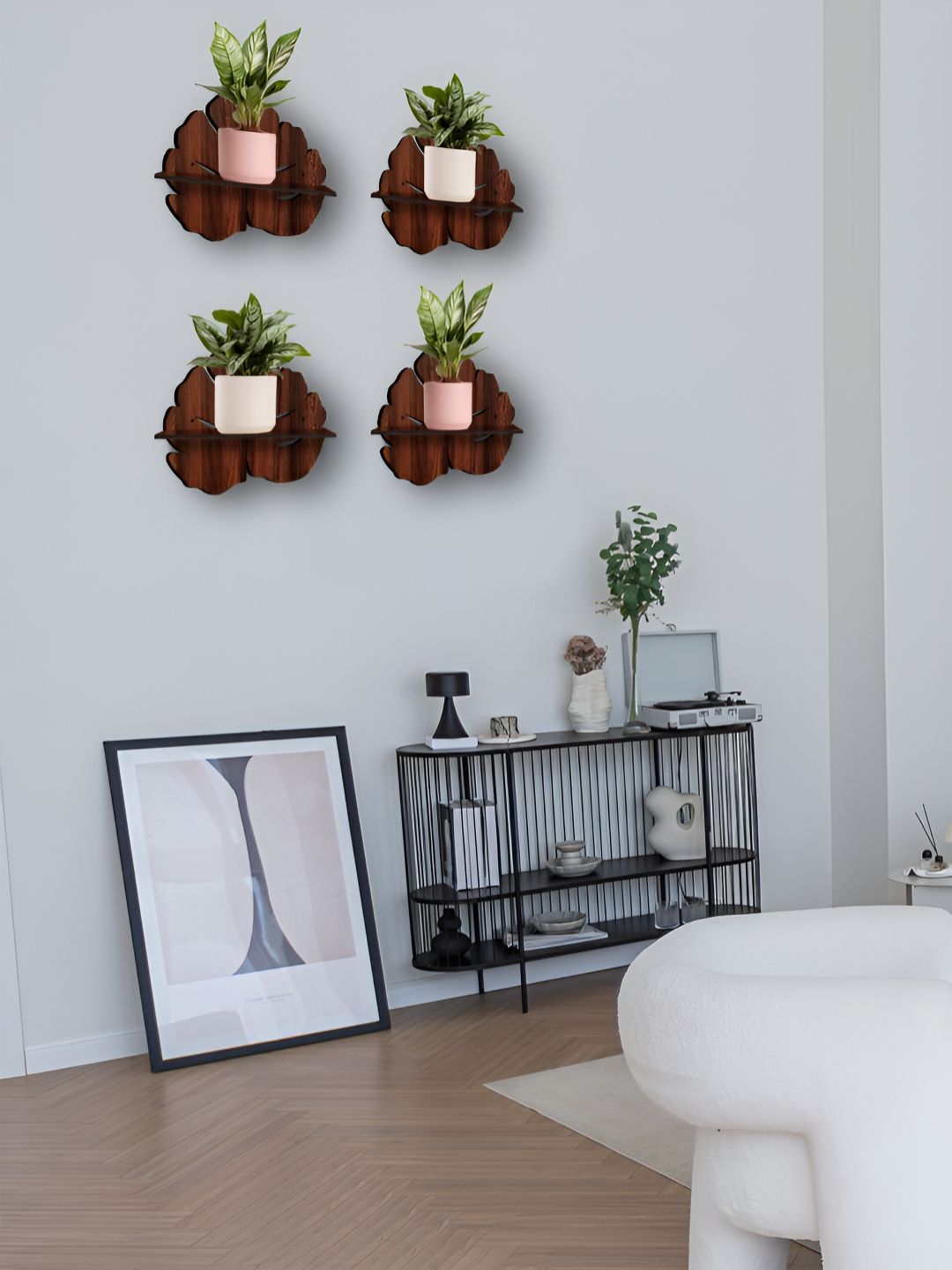 OLIVE TREE Brown 4 Pieces Planter Stand Wall Shelves-picture-24