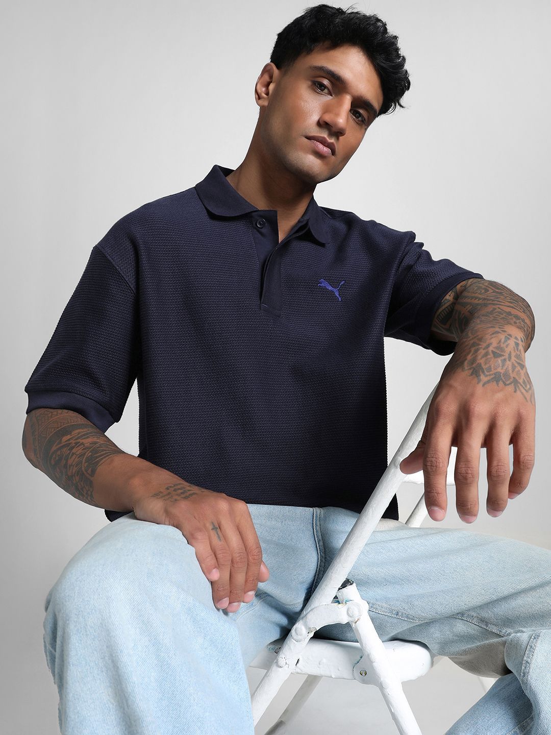 Puma Men Cotton Premium Relaxed Fit Jacquard Self Design Cotton Polo T-Shirt-picture-11