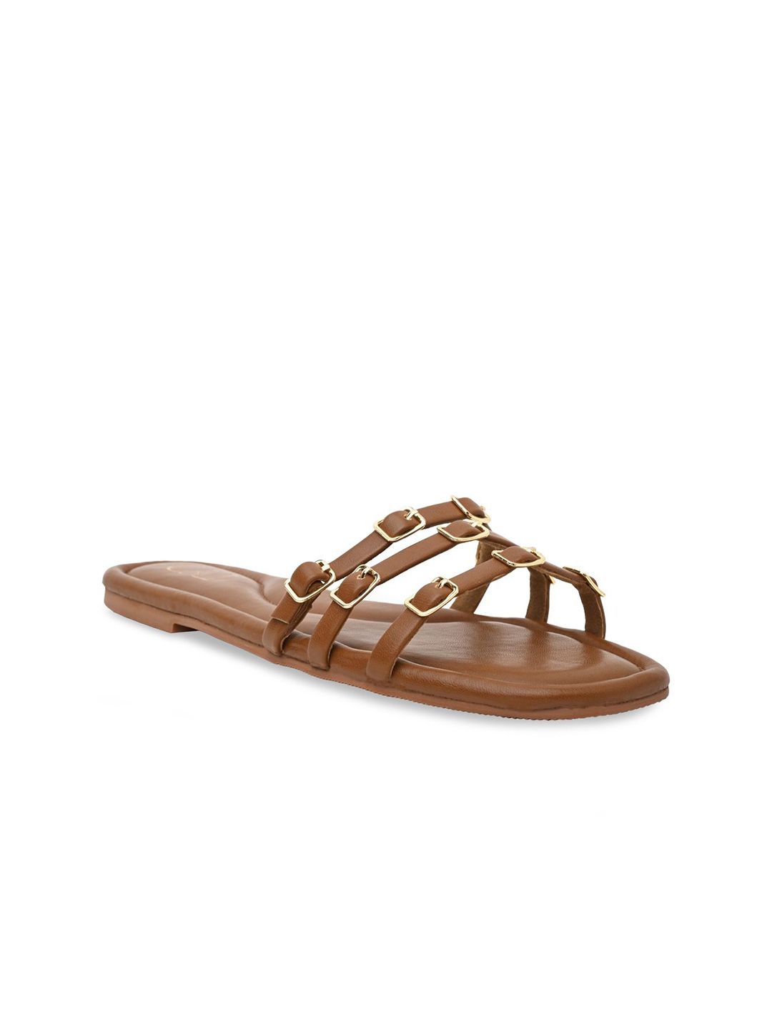 CAI Women Open ToeBuckled Tan Flats-picture-43