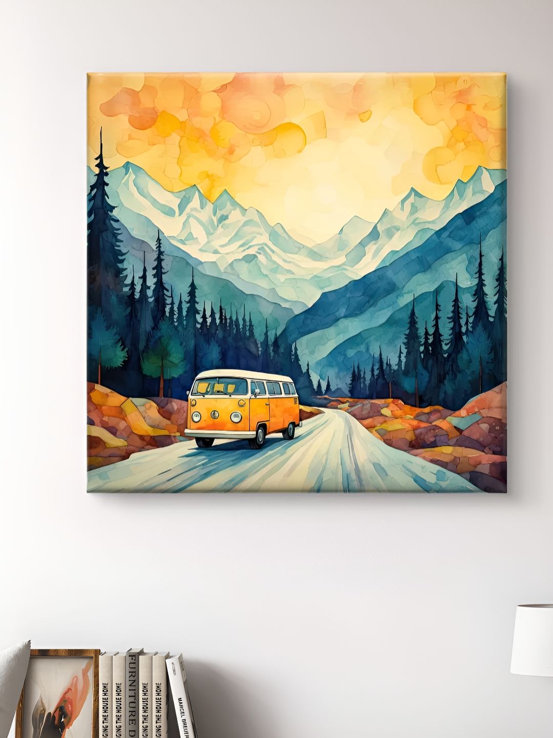 Myntra Elegant Homes Yellow & Black Van Printed Canvas Wall Art-picture-24
