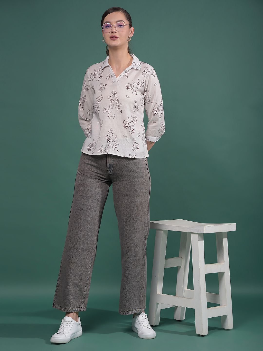 Crimsoune Club Women Conversational Printed Shirt Collar Cotton Shirt Style Top-picture-36