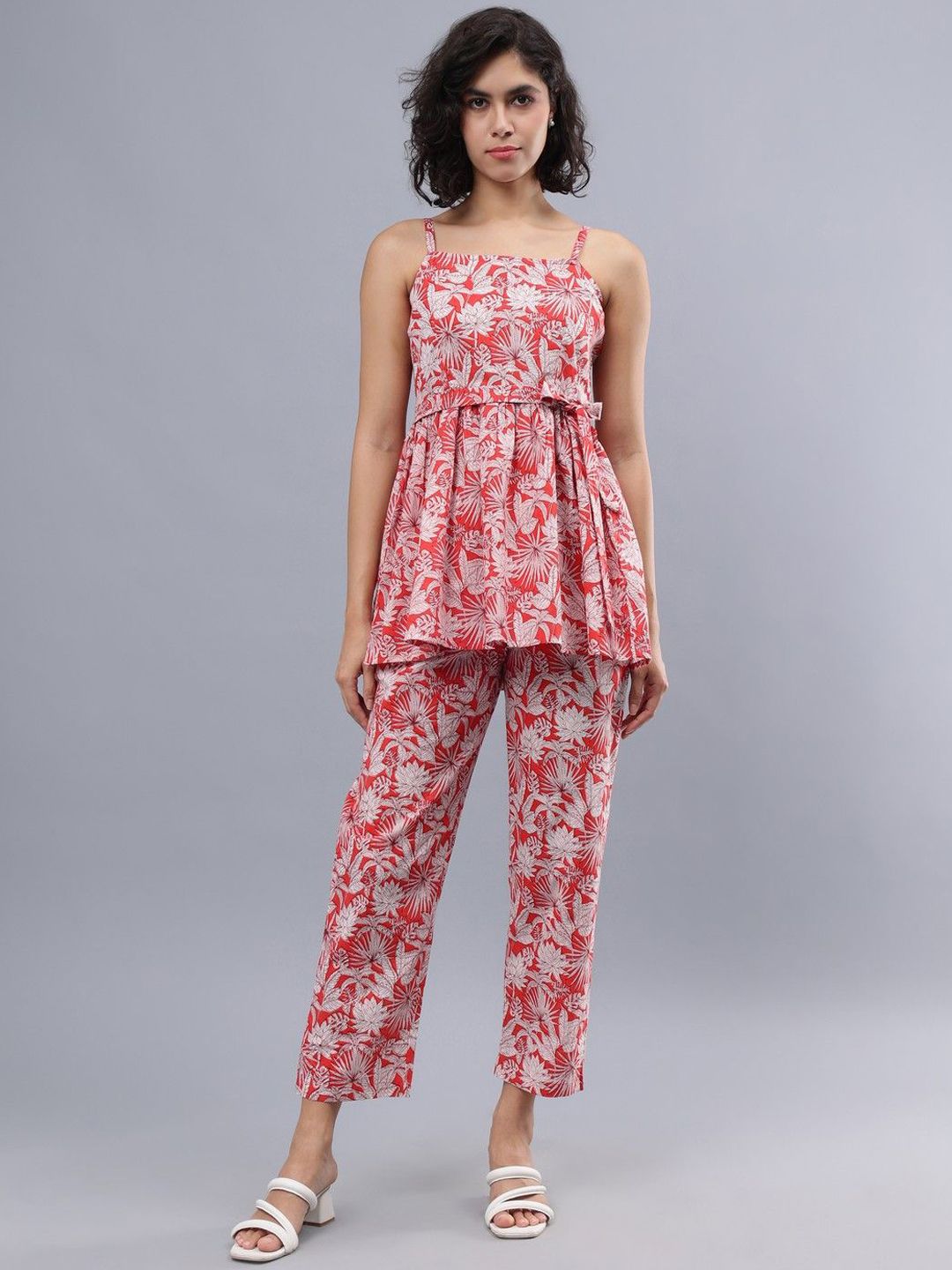 CORDSET Floral Printed Shoulder Straps Pure Cotton Top & Trouser-picture-34