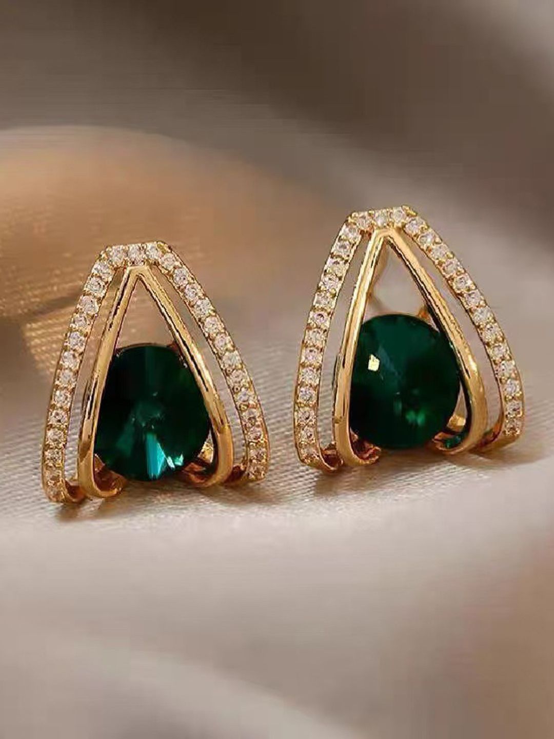 vaghbhatt VAGHBHATTGold-Plated Cubic Zirconia Studded Heart Shaped Studs-picture-25