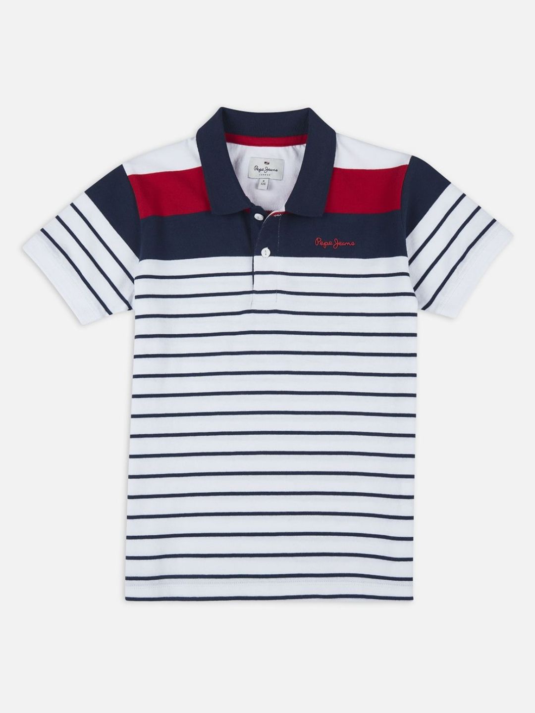 Pepe Jeans Boys Striped Polo Collar Pure Cotton Applique T-shirt