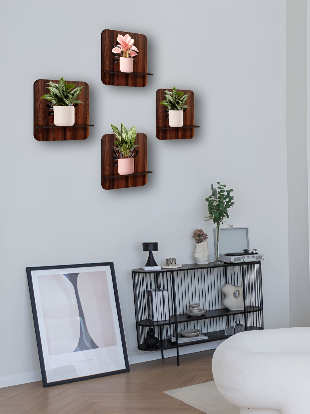 OLIVE TREE Brown And White 4 Pieces Planter Stand Wall Shelves-image-41