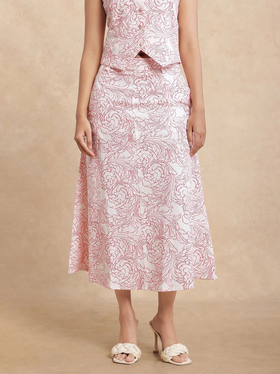 RAREISM Somnos-b Women White Printed Slip-On A-Line Skirts