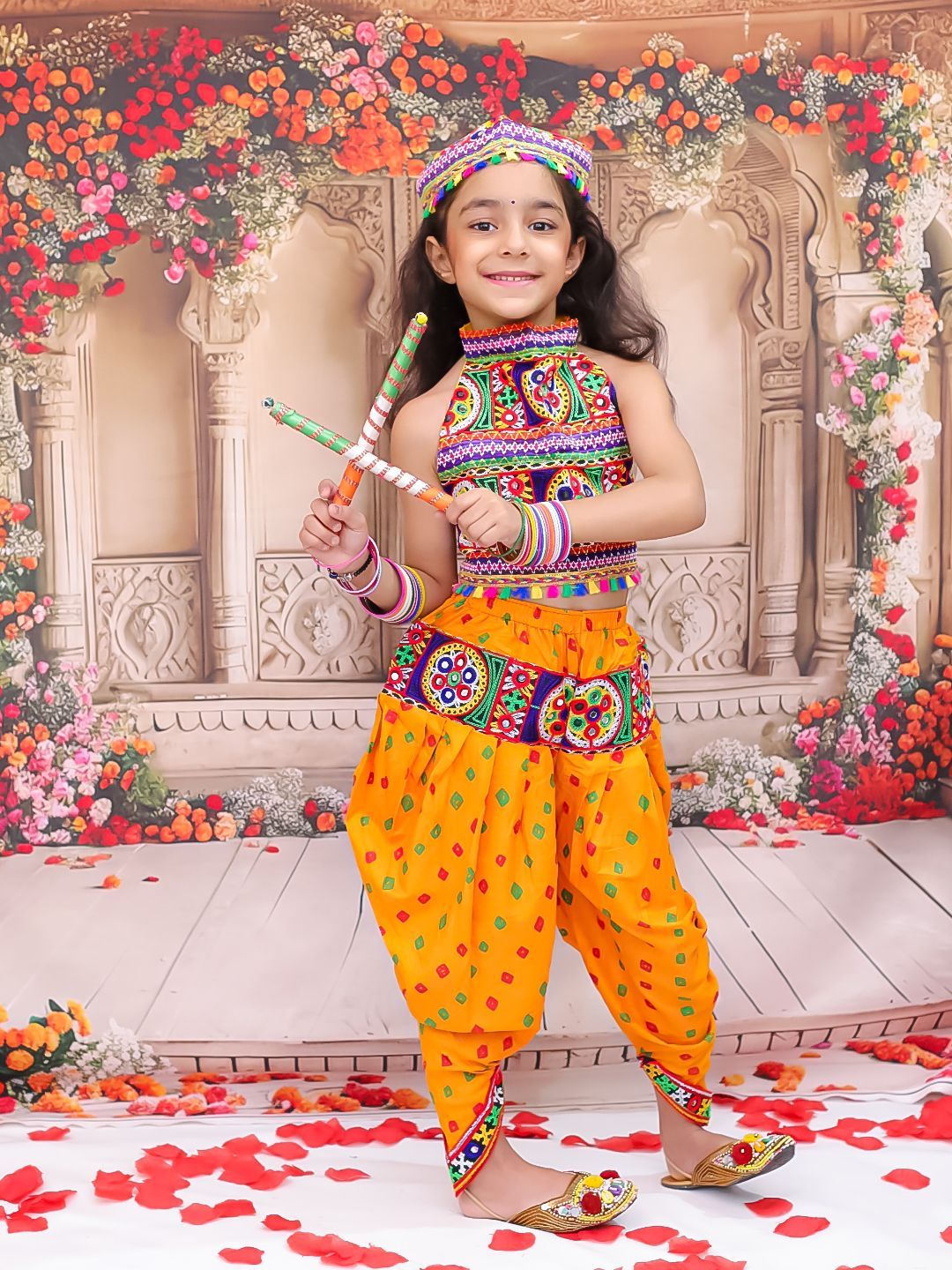 KID1 Girls Embroidered Pure Cotton Top With Dhoti Pants With Cap-picture-58