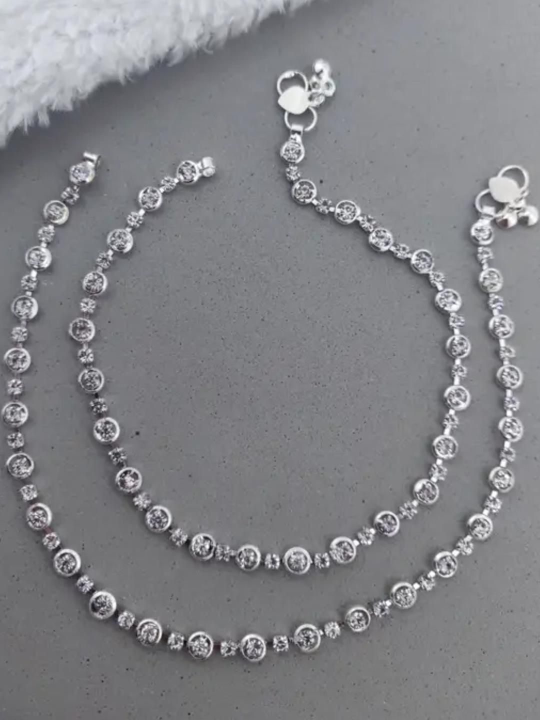 Anouk Women Silver-Toned CZ Stone Minimalist Anklet-picture-12