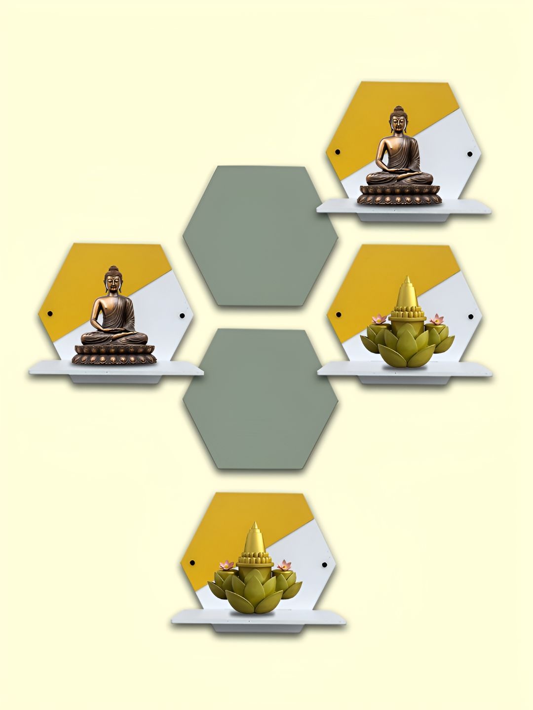 OLIVE TREE Grey & Mustard 4 Pieces Basic Wall Shelves-image-9