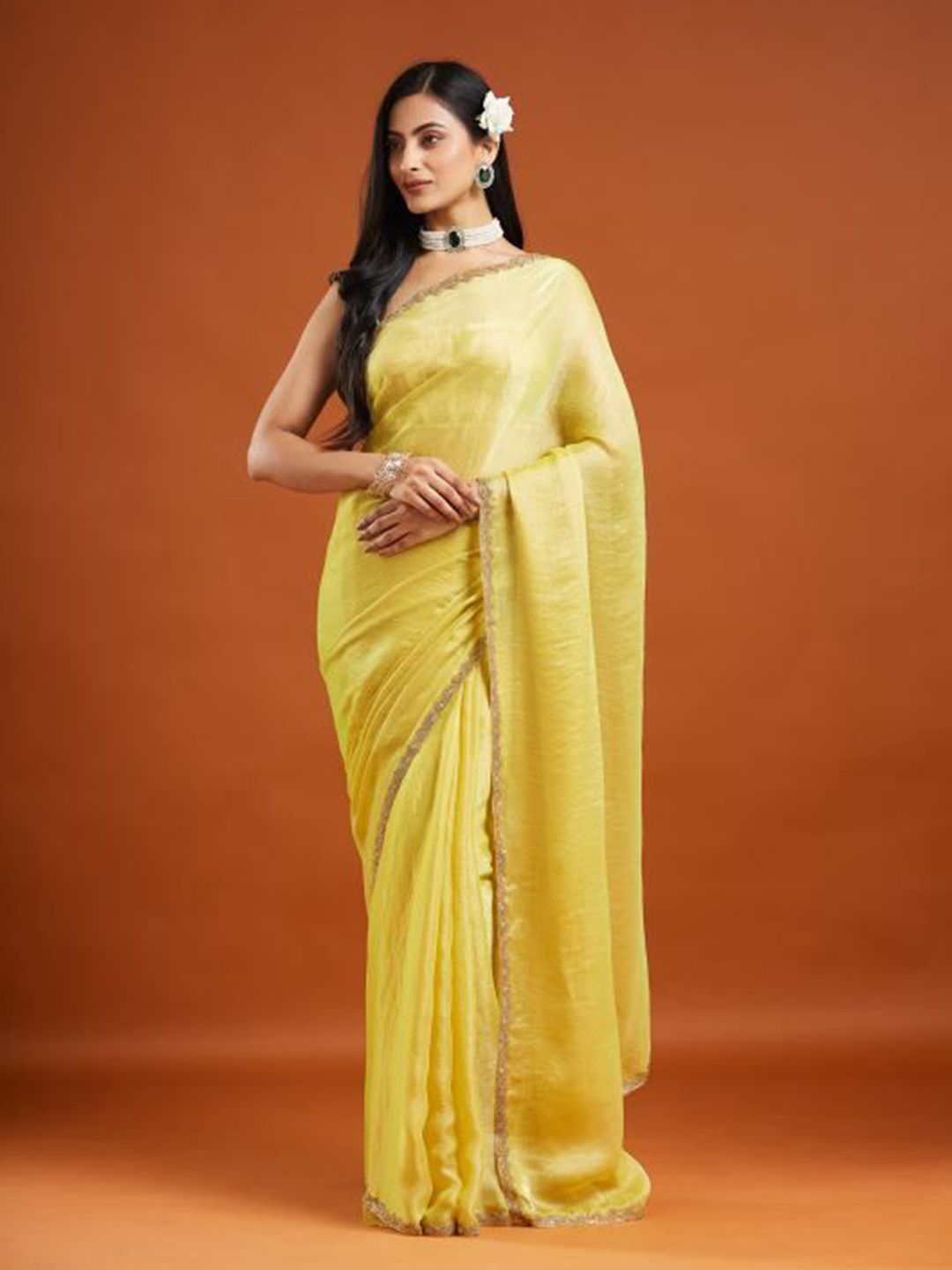 LOROFY Embellished Beads and Stones Dharmavaram Saree-picture-1