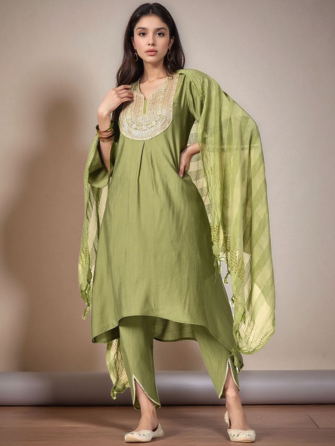 KALINI Women Solid A-Line Kurta with Dhoti Pants & Dupatta