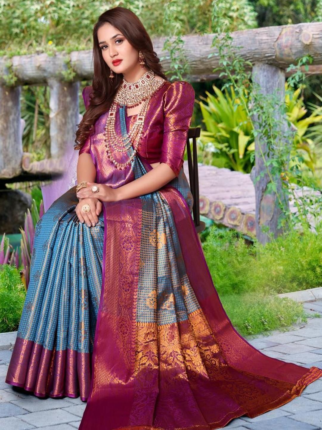 jayant creation Blue Art Silk Barasi Sarees-picture-21